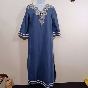 eShakti Blue Embroidered Caftan Maxi Dress Size S
